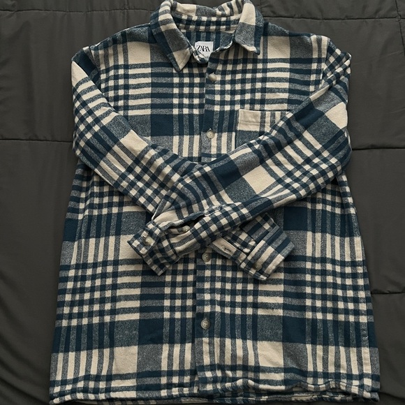 Zara Blue and Cream Checkered Shirt - Picture 1 of 3